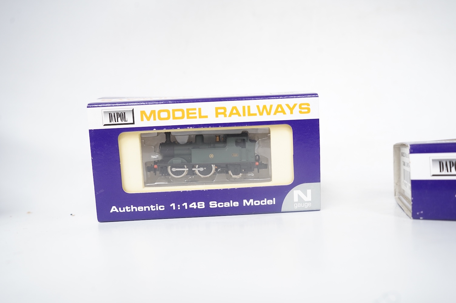 Four boxed Dapol N gauge railway GWR locomotives; two Class 14xx, 1425 (ND001) and 1420 (ND004), together with two Class 45xx, 4567 (ND-020) and 4527 (ND-023). Condition - good.
